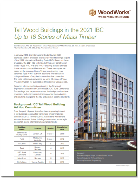 Tall Wood Buildings in the 2021 IBC Up to 18 Stories of Mass Timber