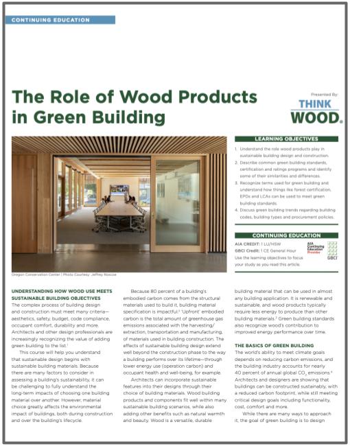 The Role of Wood Products in Green Buildings